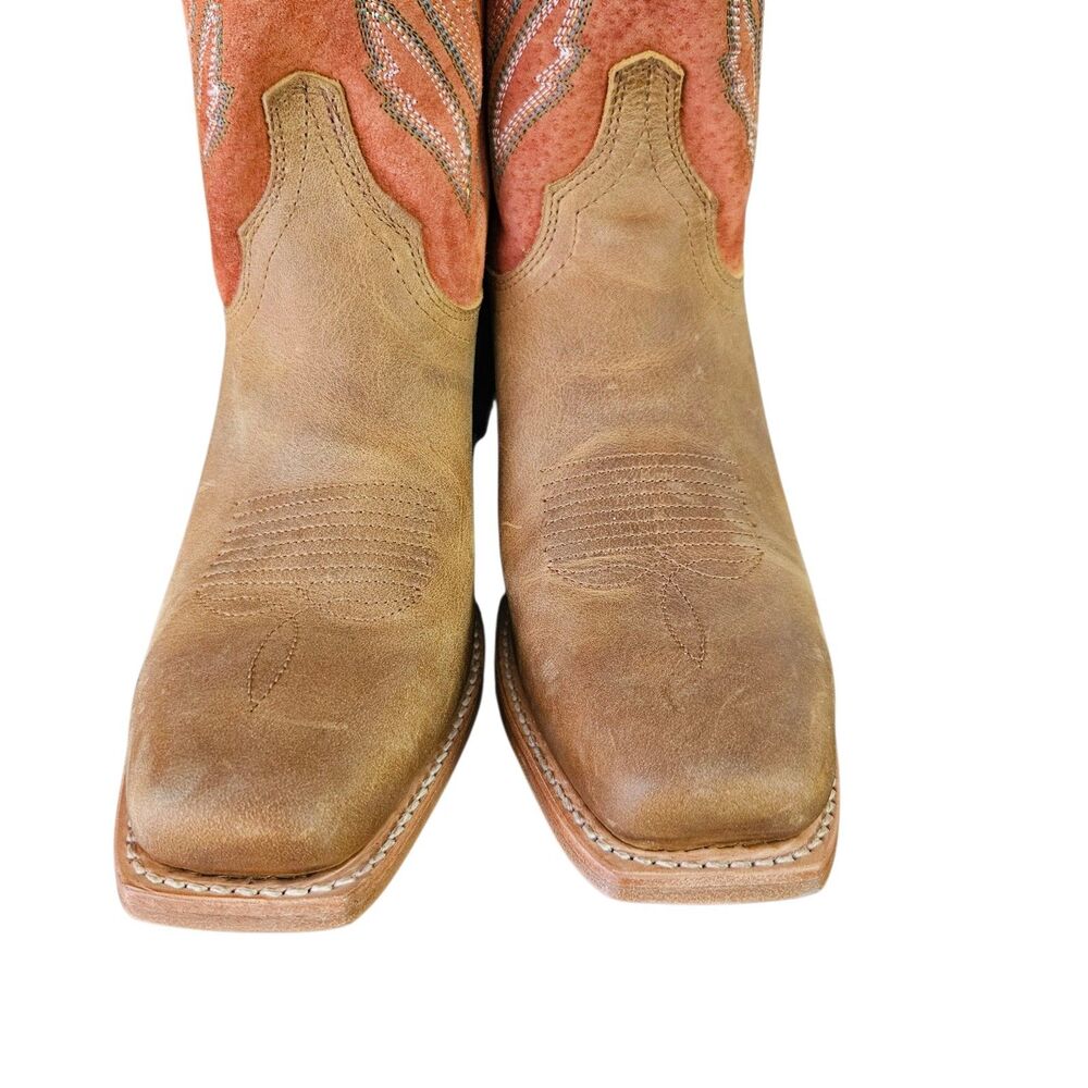 Split Size Justin Western Boots Lorena 13" R Size 8.5 L9.5 Sunflower Tan Aqua - Picture 5 of 10